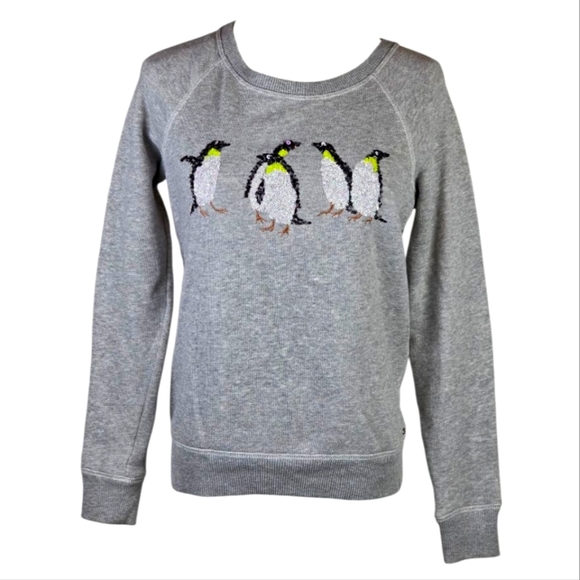 American Eagle Sequin Penguin Grey Sweatshirt XS Cute Cozy Winter Pullover - Picture 1 of 9